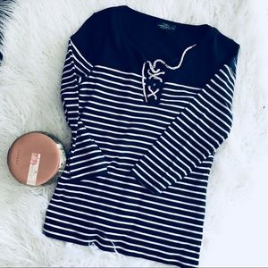 LAUREN- RALPH LAUREN SAILOR STRIPE 3/4 SLEEVE TEE